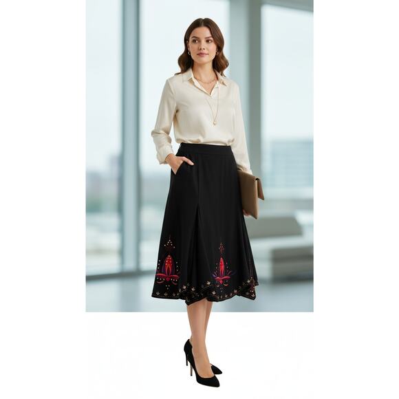 Vintage Nygard Wool Embroidered Skirt 12 | Retro Glam Handkerchief Hem - Picture 10 of 11